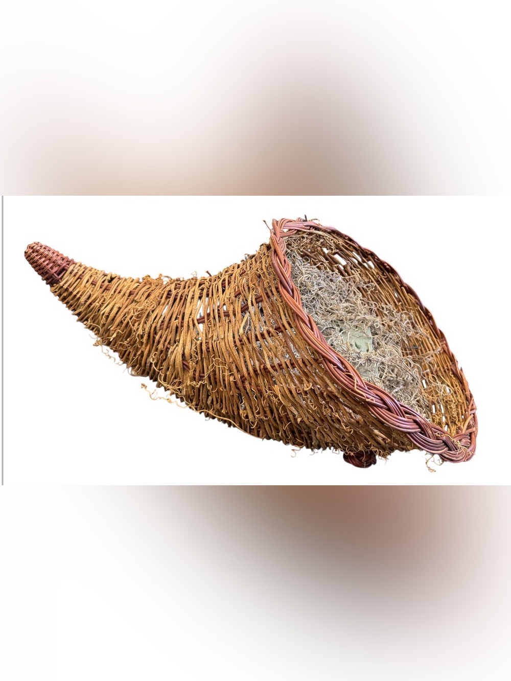 Woven 16 inch Cornucopia Basket with Feet, Dried Filler and foam rustic 2 tone